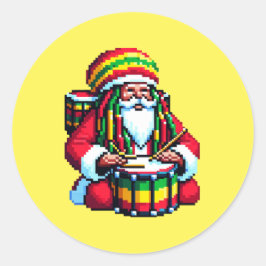 Reggae Santa Drummer - Roligt Pixel Art jul Runt Klistermärke