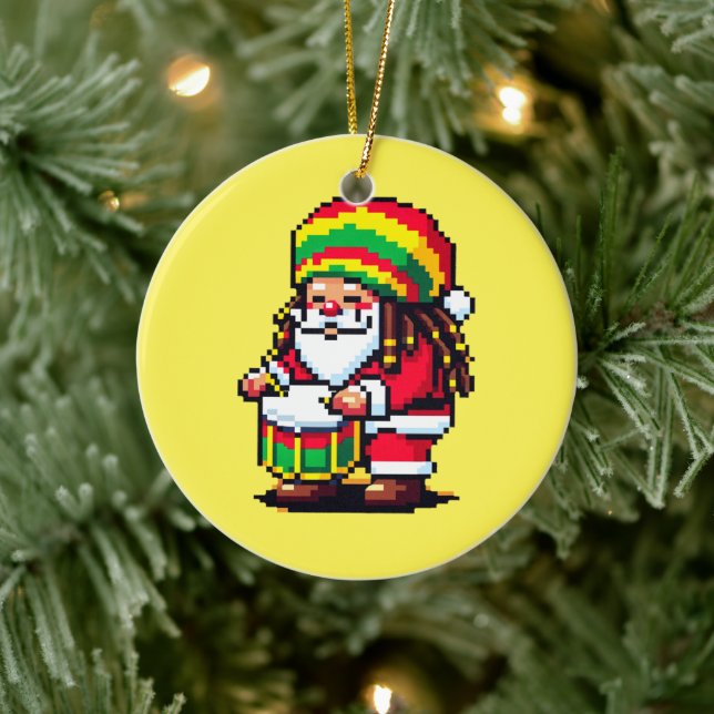 Reggae Santa Drummer Roligt Pixel Art julmusik Julgransprydnad Keramik (Träd)