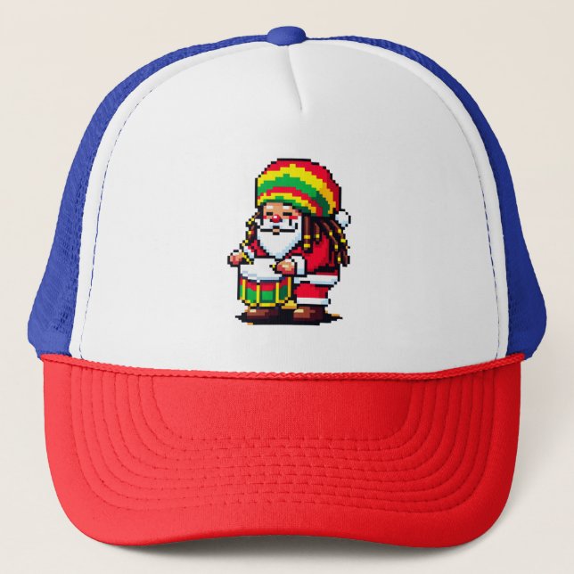 Reggae Santa Drummer Roligt Pixel Art julmusik Keps (Framsida)
