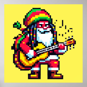 Reggae Santa Roligt Pixel Art julmusikdesign Poster