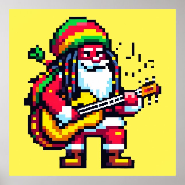 Reggae Santa Roligt Pixel Art julmusikdesign Poster (Framsidan)