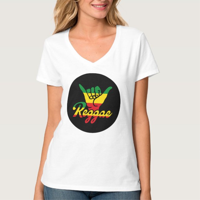 Reggae Shaka Händer med reggae färg T Shirt (Framsida)