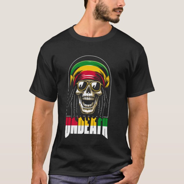 Reggae Skull Rasta Music - Rastafarian Rastafari U T Shirt (Framsida)