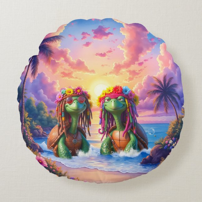 Reggae Turtles – Önska vibrationer för evigt.  Rund Kudde (Framsidan)