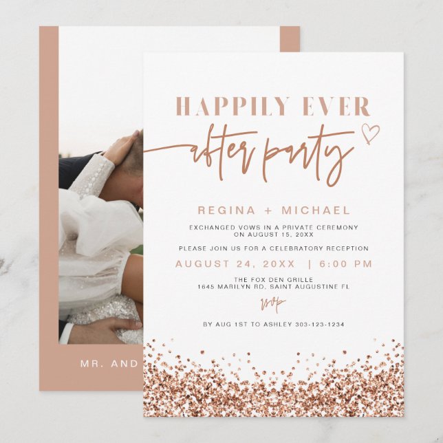 REGINA Guld Sequin Elopement Reception Invit. Inbjudningar (Fram/baksida)