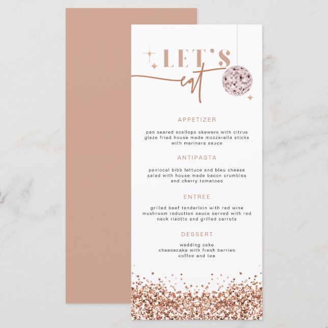 REGINA Guld Sequins Disco Låt oss Eat Menu Card Meny (Fram/baksida)