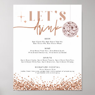 REGINA Rose Gold Disco Let's Drink Bar Meny  Poster