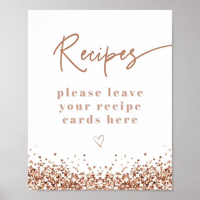 REGINA Rose Gold Glitter Bröllopsdusch Recept Poster (Framsidan)