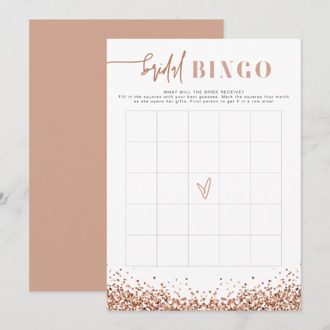 REGINA Rose Guld Glitter Bröllopsfest Bingo Spel  Inbjudningar (Fram/baksida)