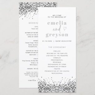 REGINA Silver Glitter Sequins Long Bröllopsprogram Meny