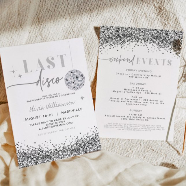 REGINA Silver Last Disco Bachelorette Helg Invi Inbjudningar (Skapare uppladdad)