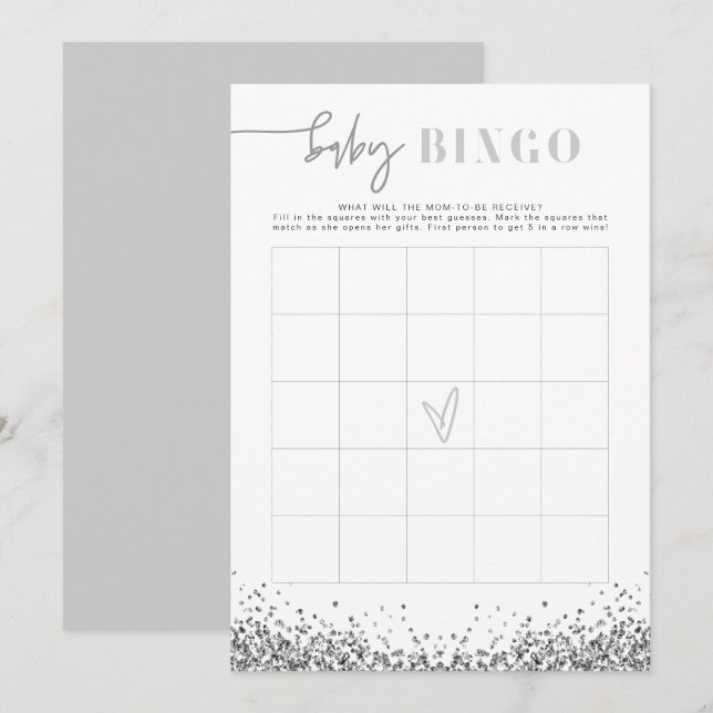 REGINA Silver Sequins Baby Shower Bingo Game Inbjudningar (Fram/baksida)