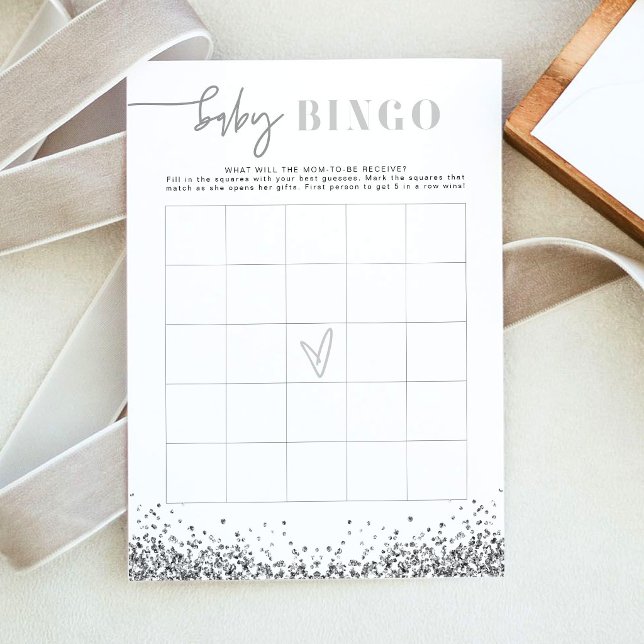 REGINA Silverglittrande Baby Shower Bingo-spel Inbjudningar (Skapare uppladdad)