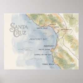 Regional karta över Monterey Bay Kalifornien Poster