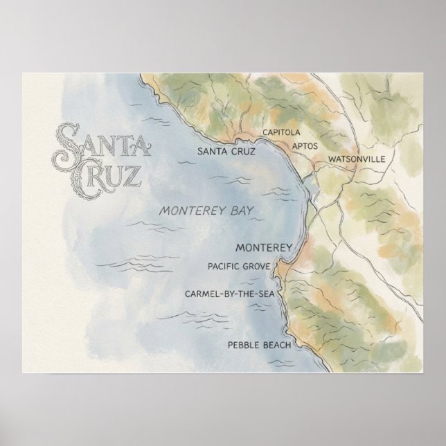 Regional karta över Monterey Bay Kalifornien Poster (Framsidan)