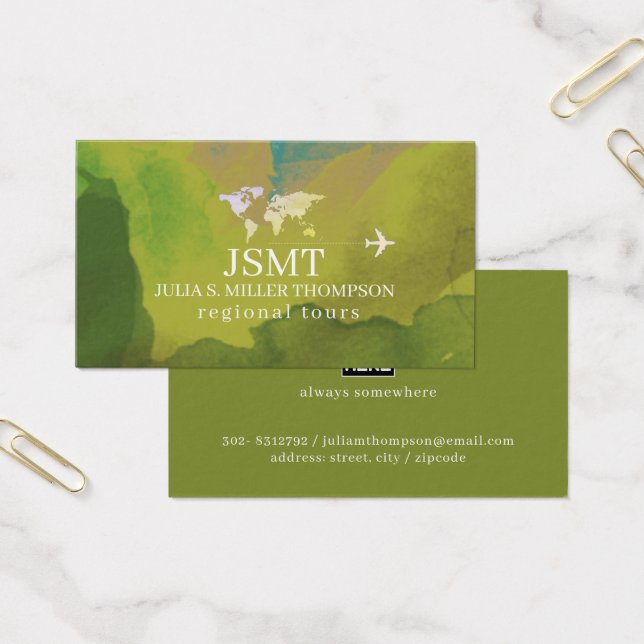 Regionala turer, grön gult visitkort (Kontor)
