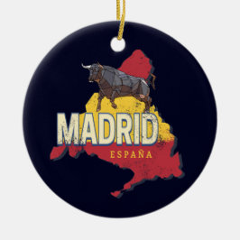Regionen Madrid Spanien Retro Karta Vintage Bull Julgransprydnad Keramik