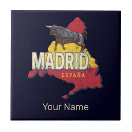 Regionen Madrid Spanien Retro Karta Vintage Bull Kakelplatta