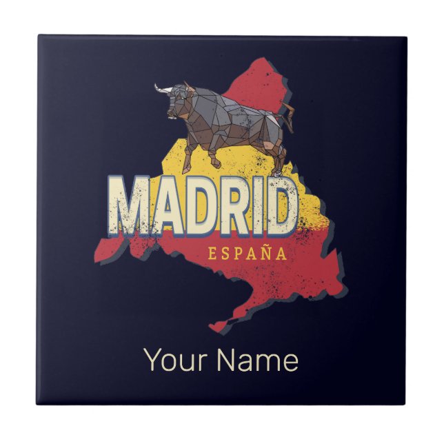 Regionen Madrid Spanien Retro Karta Vintage Bull Kakelplatta (Framsidan)