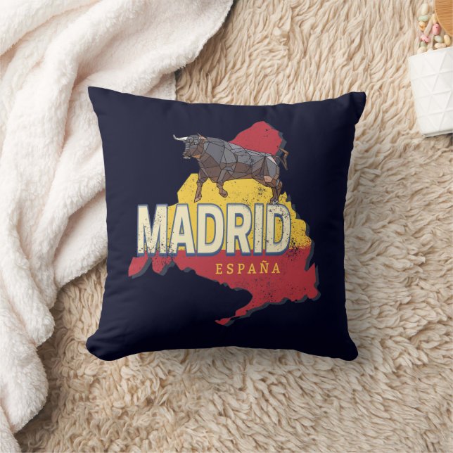 Regionen Madrid Spanien Retro Karta Vintage Bull Kudde (Filt)