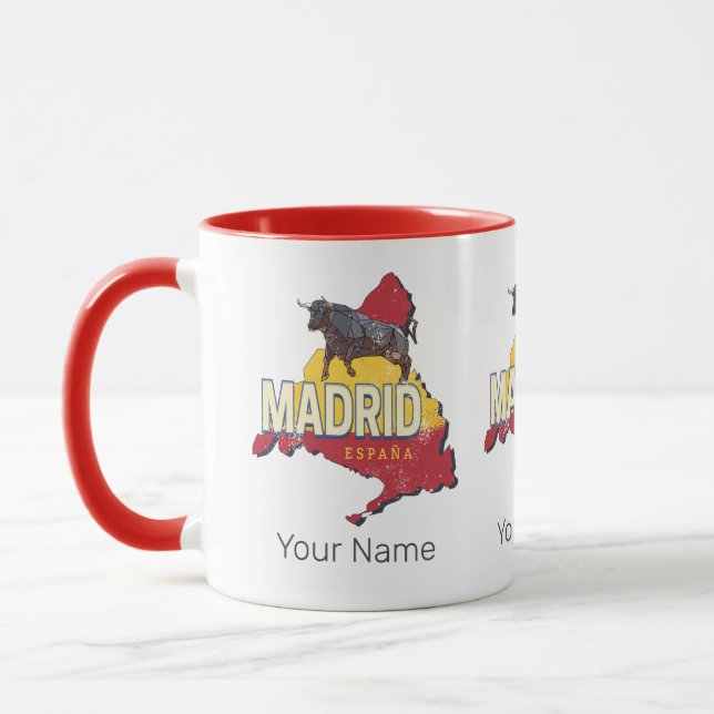 Regionen Madrid Spanien Retro Karta Vintage Bull Mugg (Vänster)