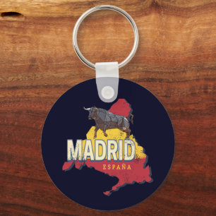 Regionen Madrid Spanien Retro Karta Vintage Bull Nyckelring