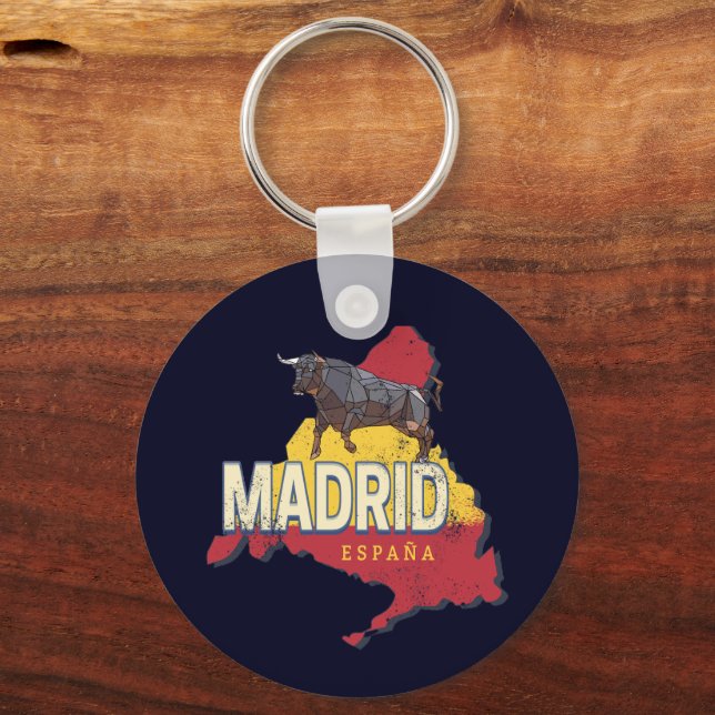 Regionen Madrid Spanien Retro Karta Vintage Bull Nyckelring (Framsida)