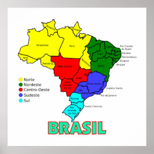 Regioner i Brasil Karta Poster