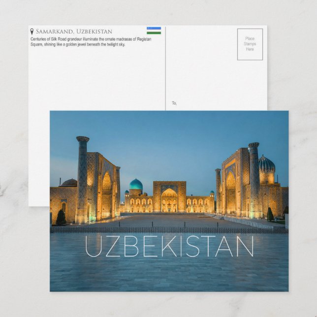 Registan, Samarkand, Uzbekistan Resebrevkort Vykort (Fram/baksida)