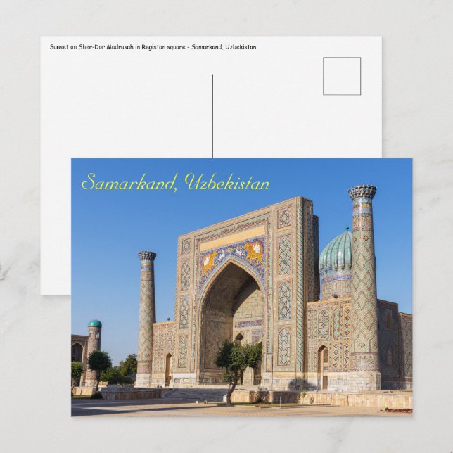 Registan square in sunset - Samarkand, Uzbekistan Vykort (Fram/baksida)