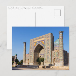 Registan square in sunset - Samarkand, Uzbekistan Vykort