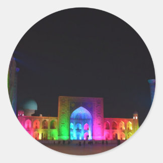 Registan Square Samarkand vid Nattsticker Runt Klistermärke