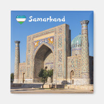 Registan torget vid solnedgång - Samarkand, Uzbeki