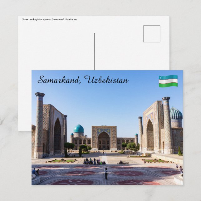 Registan-torget vid solnedgång - Samarkand, Uzbeki Vykort (Fram/baksida)