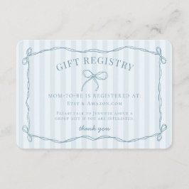 Register för Blue Coquette Bow Pastel Baby Shower Tilläggskort