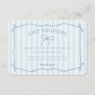 Register för Blue Coquette Bow Pastel Baby Shower Tilläggskort
