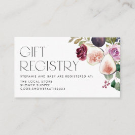 Register för burgundsblommor och Figs Baby Shower Tilläggskort