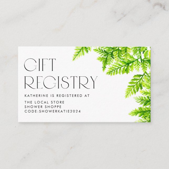 Register för chartreuse Grönt Fern Lövs Baby Showe Tilläggskort (Framsida)