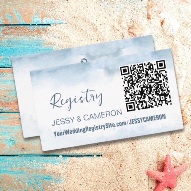 Register för det moderna Beach Nautical QR Code Br Tilläggskort (Modern Beach Nautical QR Code Wedding Registry Enclosure Card)