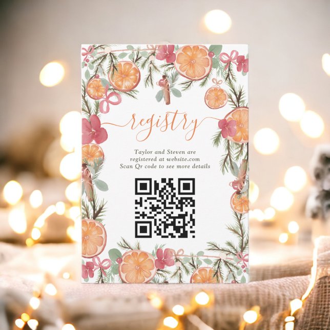 Register för Möhippa av Boho Winter-torkad Citrus- Tilläggskort (Boho Winter Dried Citrus Floral Bridal registry Enclosure Card)