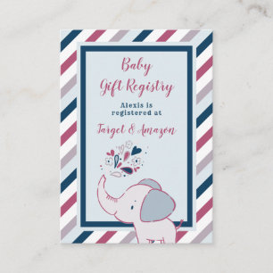 Register för rosa & marin elefant-babystölder tilläggskort