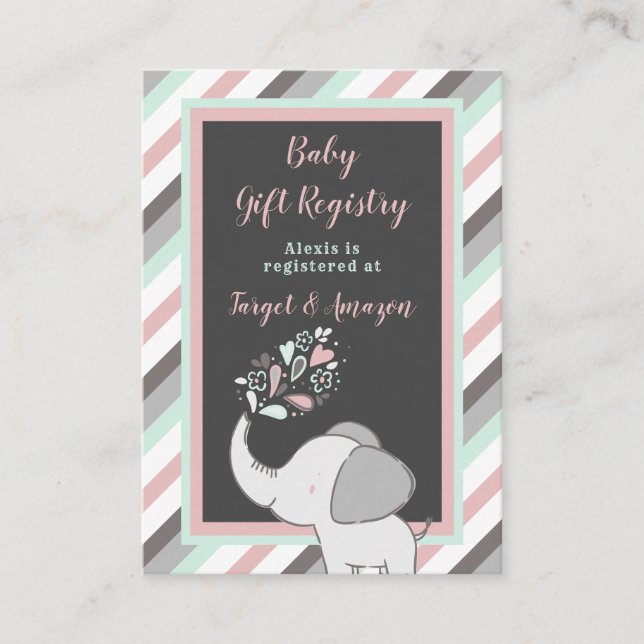 Register för rosa & Mint Elephant Baby Shower Gift Tilläggskort (Framsida)