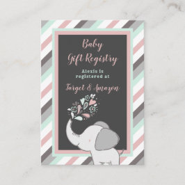 Register för rosa & Mint Elephant Baby Shower Gift Tilläggskort