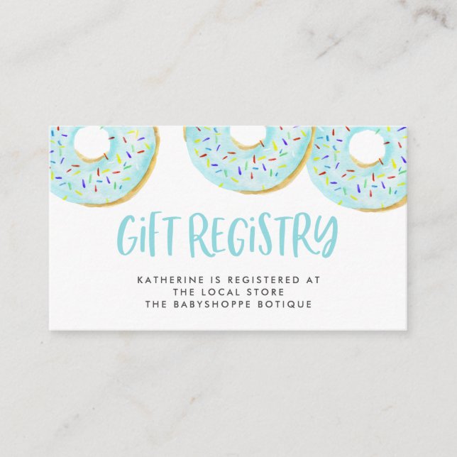 Register över blå vattenfärgsklåda Donuts Baby Sho Tilläggskort (Framsida)