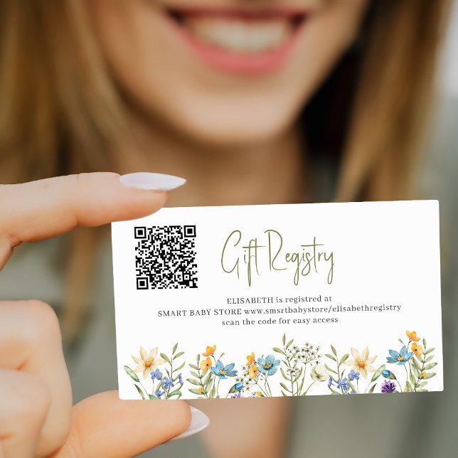 register över gåvor för babydusch för QR-blommigt Tilläggskort (Skapare uppladdad)
