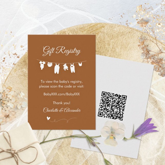 Register över minimala gåvor för spädbarn med brän tilläggskort (Burnt Orange Minimalist Baby Shower Gift Registry Enclosure Card ©Susanne Sachers - Sunny Mind 🌞)