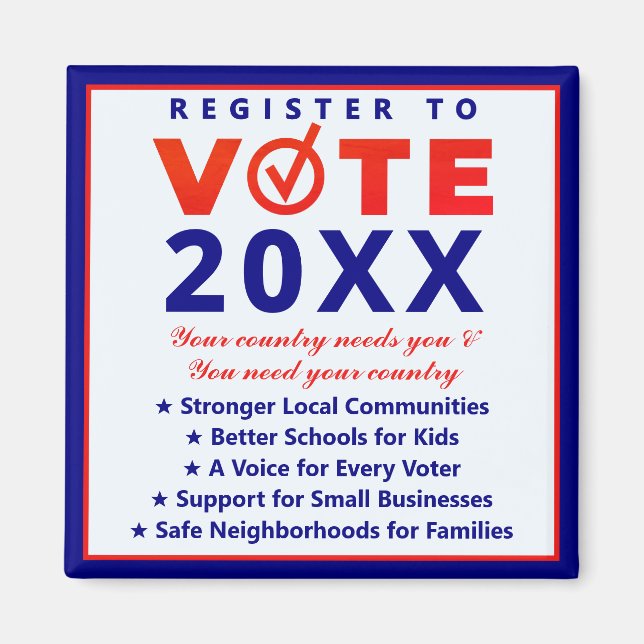 Register Vote 2026 Patriotic Nonpartisan Kampanj Magnet (Framsidan)