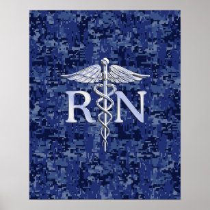 Registered Nurse RN Caduceus on Navy Blue Camo Poster