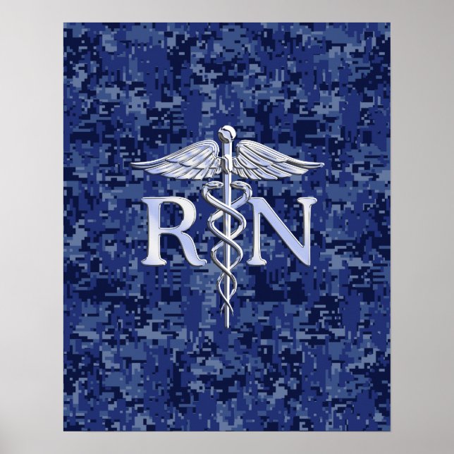 Registered Nurse RN Caduceus on Navy Blue Camo Poster (Framsidan)