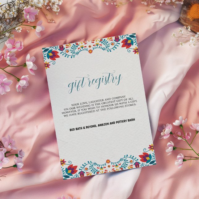Registerkort för gift-Blommigt i Mexikanska Bröllo (Mexican Colorful Floral Wedding Gift Registry Card)